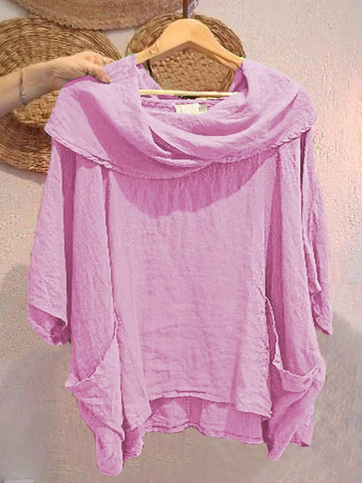 Women's Solid Color Draped Neck 3/4 Sleeve Comfortable Casual Pocket Top