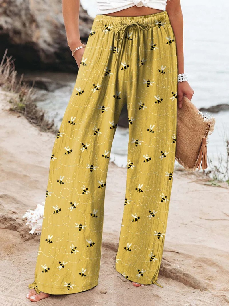 Women's Lovely Bees Art Printed  Casual Pants